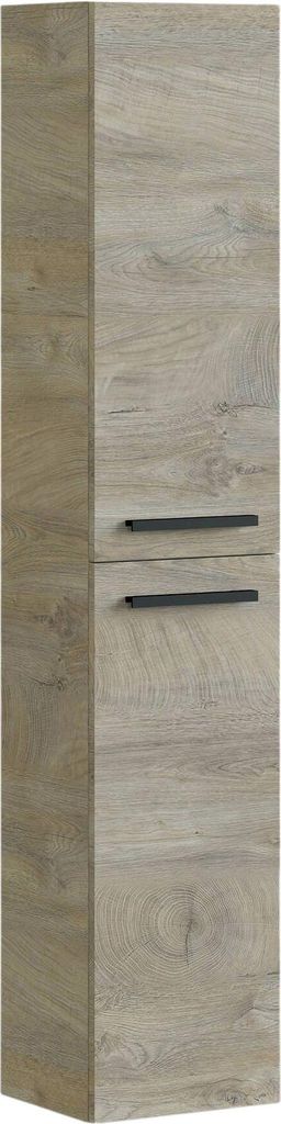 Badezimmersäule Alexandria, Säulenschrank für Badezimmer mit 2 Türen, Hängeschrank mit 2 Einlegeböden, 30x25h150 cm, Eiche