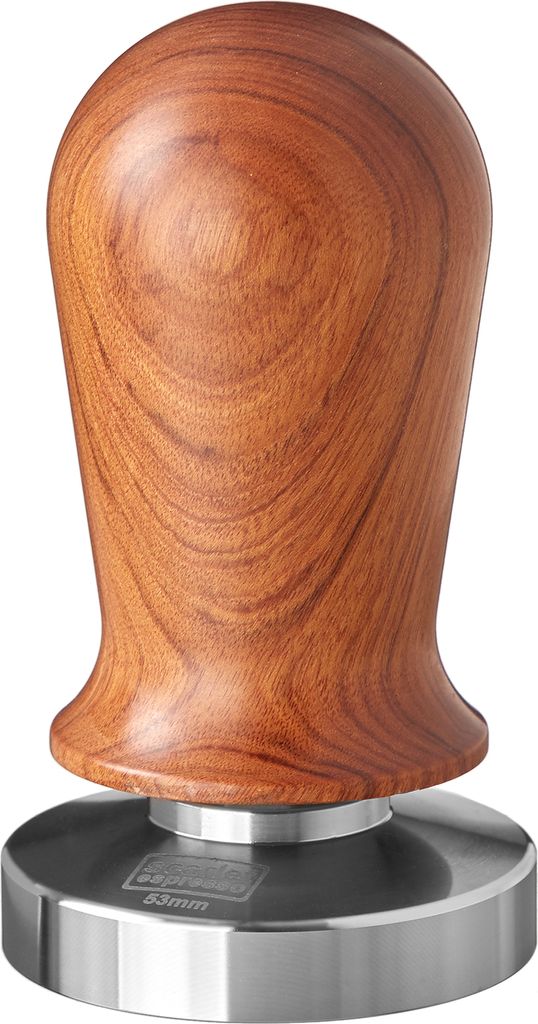 scarlet espresso | Tamper »Perfetto« für Barista; auf 35 lbs Anpressdruck kalibiriert; mit Alu- oder Edelholzgriff und Präzisions-Edelstahlbasi...