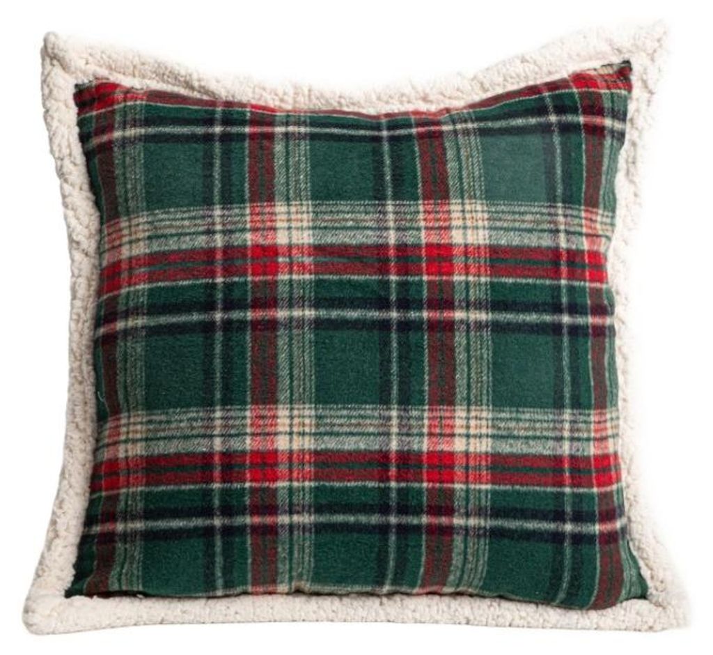 HOMLA Poszewka GRELLA w zieloną kratę z szerpą 45x45 cm Zdjęcie produktu 