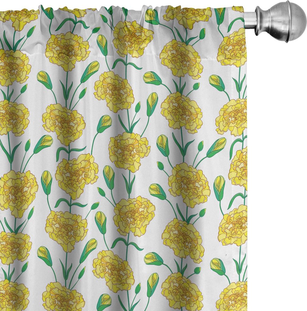 ABAKUHAUS Nelke Vorhänge, Gardinen, Hübsche Doodle von Carnation Blumen und Knospen in Gelbtönen mit Blättern, 2 Stück 75 x 245 cm, Gelb Jadeg...