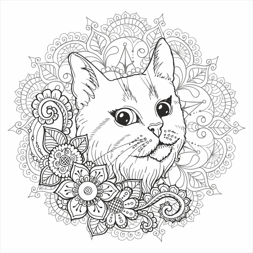 Großes Ausmalbild für Kinder Malschablone Dicke Konturen Kätzchen Mandala