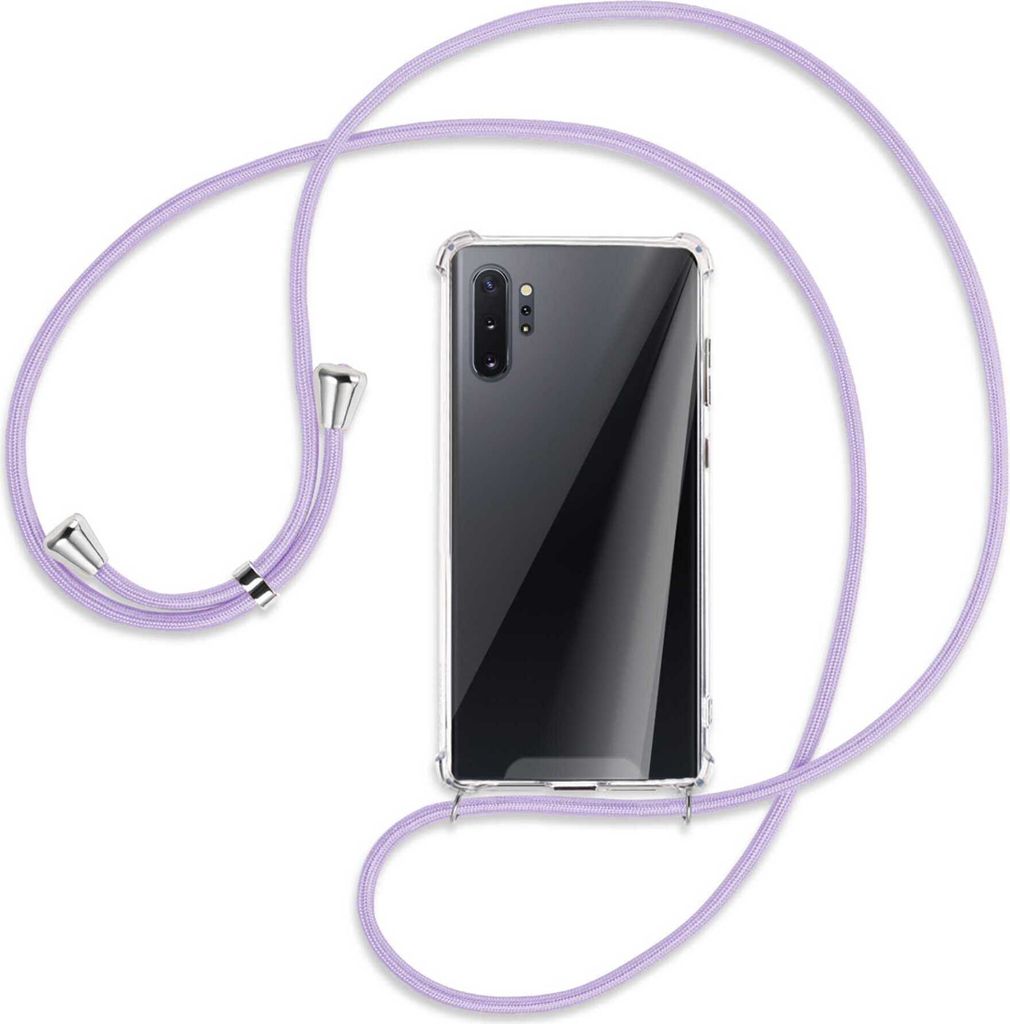 Handykette Backcover-Schutzhülle mit Band (Metall silberfarben) für Samsung Galaxy Note 10 Plus - violett