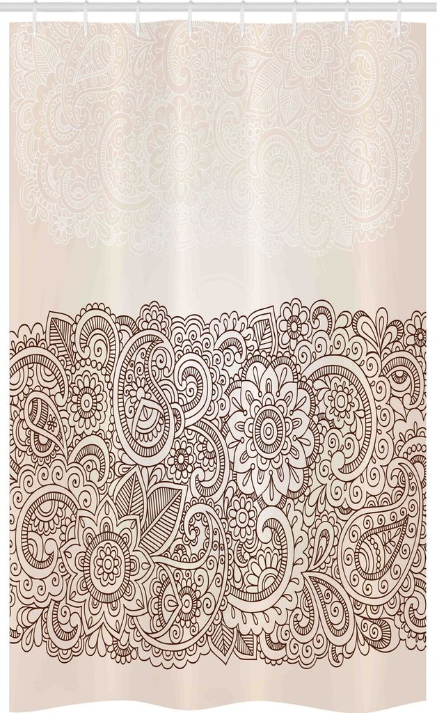 ABAKUHAUS Henna Schmaler Duschvorhang, Mandala-Paisley-Muster, Badezimmer Deko Set aus Stoff mit Haken, 120 x 180 cm, Brown Tan