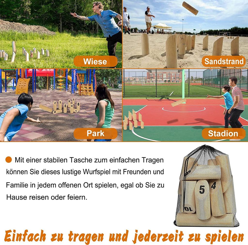 ACXIN Nummern Kubb Wikinger Spiel Holzwurfspiel Wurfspiele Produktbild 4