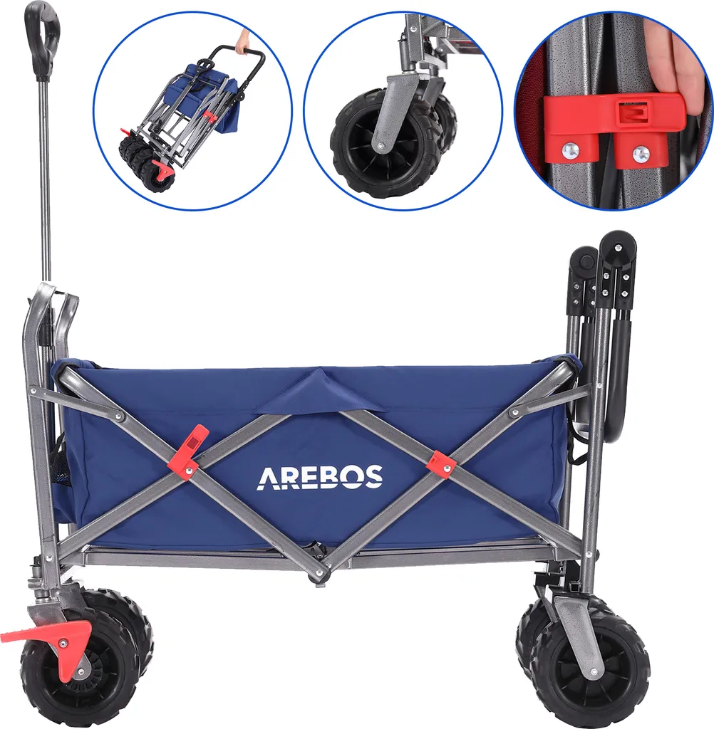 Chariot de Jardin Pliable AREBOS : Remorque à Main avec Filets Bleue - 9