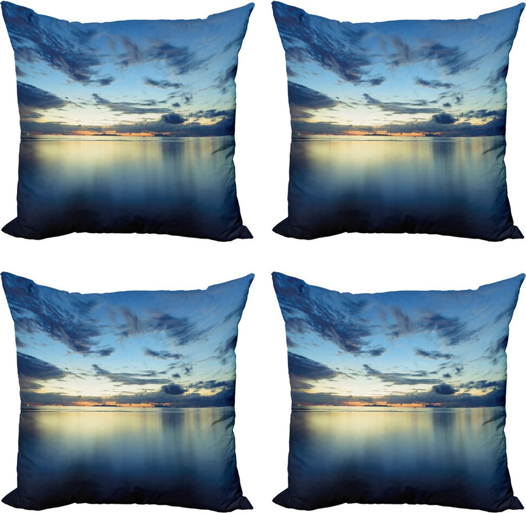 ABAKUHAUS Blau Kissenbezug Set (4 Stück), Dämmerung über Tropical Lagoon, Moderner Doppelseitiger Digitaldruck, 45 cm x 45 cm, Blau