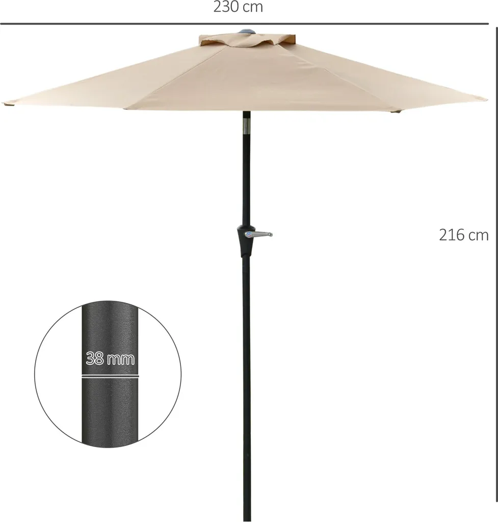 Parasol Droit Inclinable pour Balcon et Terrasse Ø 2,3m Coloris Beige