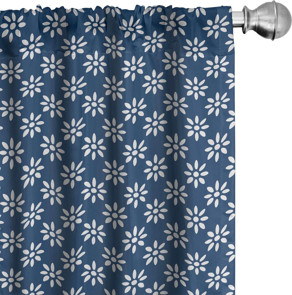 ABAKUHAUS Indigo Vorhänge, Gardinen, Antiken griechischen Haus Fliesen inspiriert Bild Frühling Daisy wie florale Details, 2 Stück 75 x 225 cm, ...