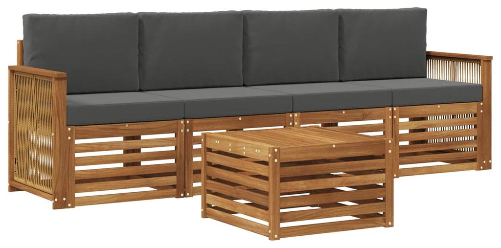 vidaXL Outdoor-Sofagarnitur mit Kissen 5 pcs Natur und Anthrazit