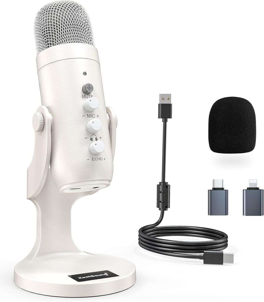 USB Mikrofon K66 mit Rauschunterdrückung, Mute, Echo & Gain, für PC, Mac, iPhone, Android, PS4/PS5, Streaming, Gaming, Podcast, YouTube, ASMR