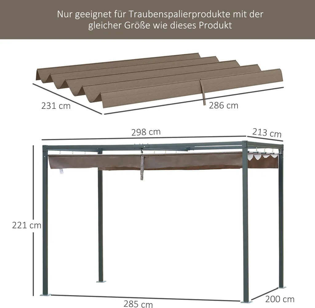 Fortuna Lai Toit de remplacement pergola 2,85x2m rétractable étanche