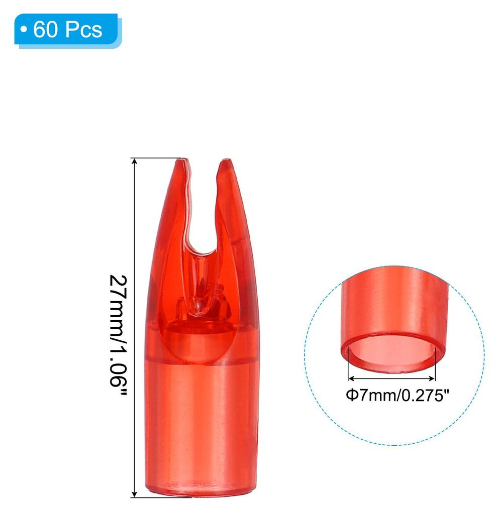 Bogenschie?en Pfeile Nocken 7mm 60Stk Plastik Aufklebe Pfeil Nocke Ersatz fš¹r Jagd Pfeile Verbundbogen Bogenkurven Durchsichtig Rot