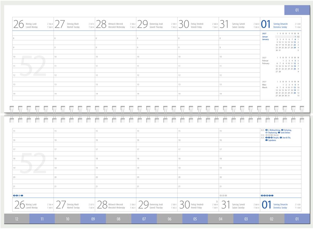 2027 GÜSS Schreibtisch-Querkalender 1W. = 2S. mit Register Produktbild 