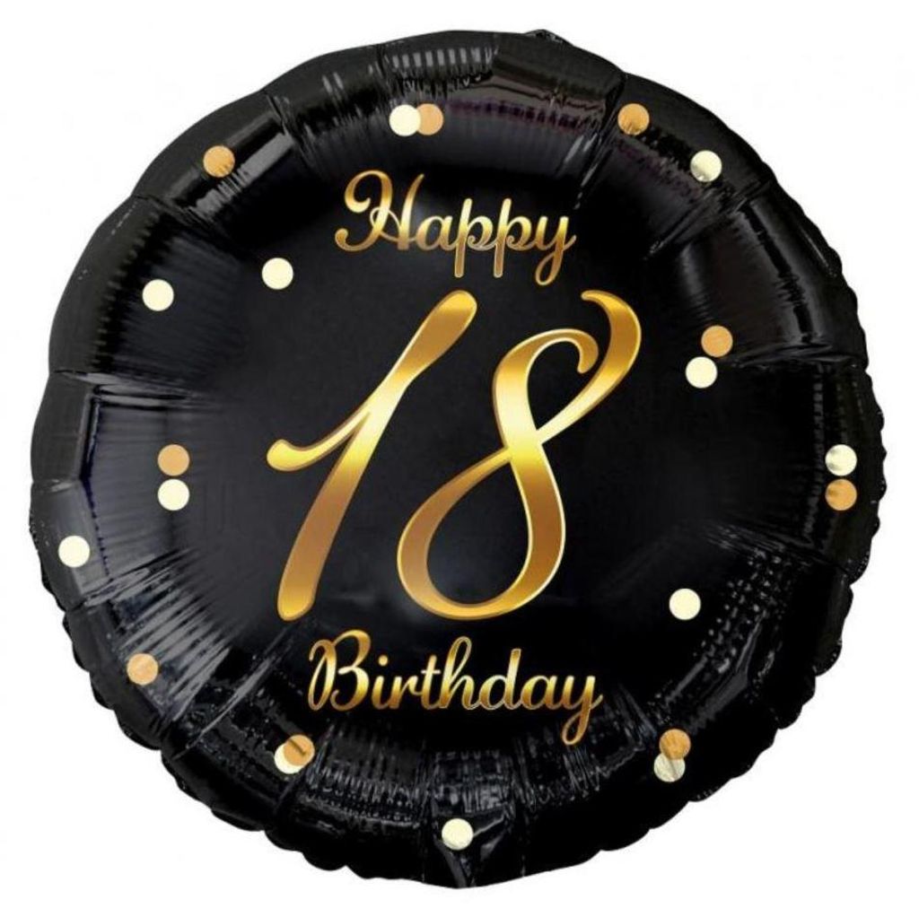 Fóliový balón Happy 18th Birthday, čierna zlatá potlač, 18' Obrázok produktu 