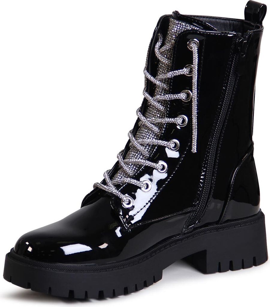 topschuhe24 2959 Damen Plateau Stiefeletten Glitzer Boots , Farbe:Schwarz  Lack, Größe:37 EU