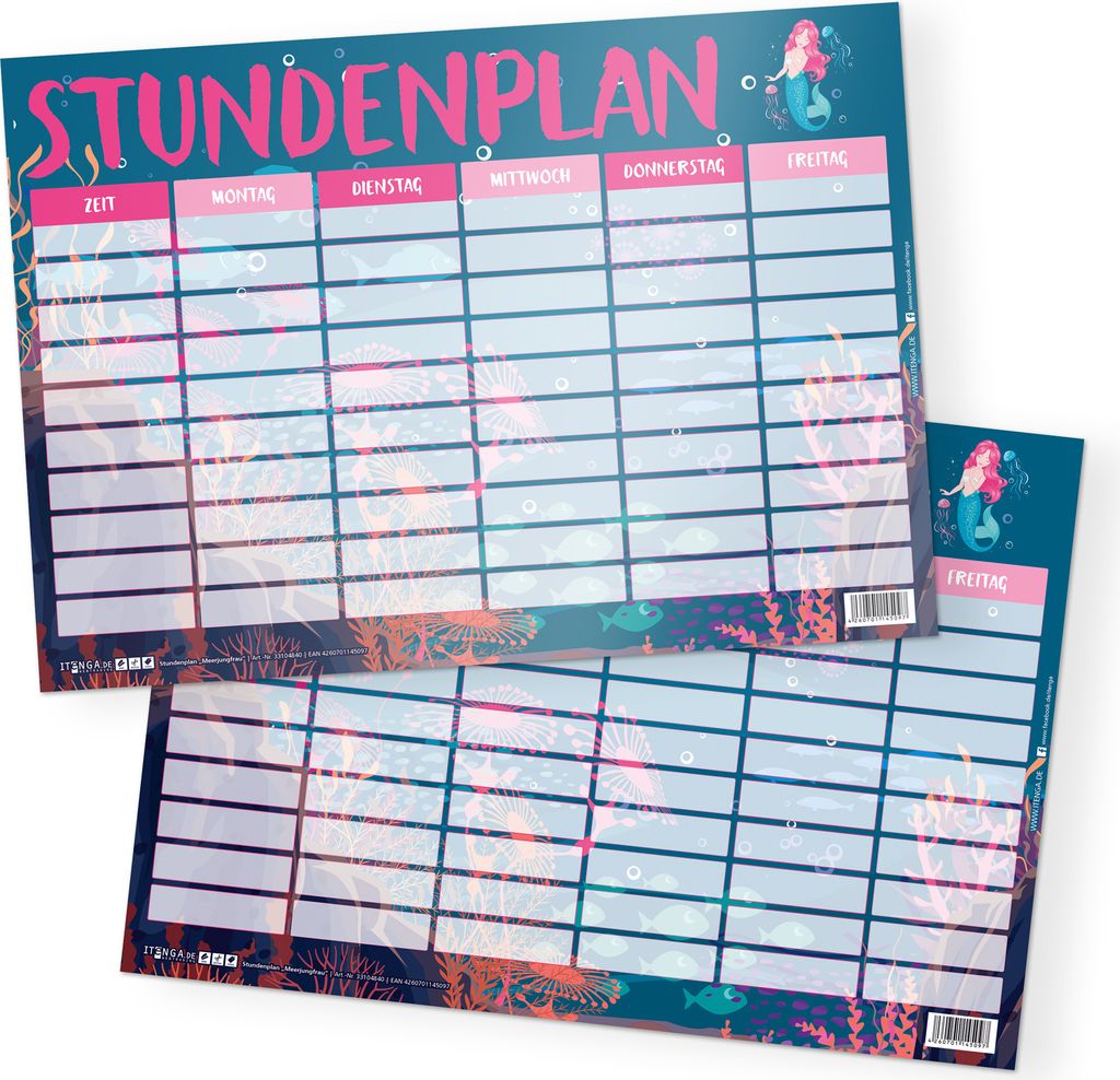 itenga Stundenplan Meerjungfrau DIN A4 einseitig abwischbar