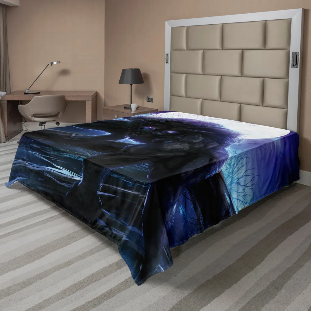 Drap de lit imprimé loup-garou 275x260, microfibre douce bleu et violet