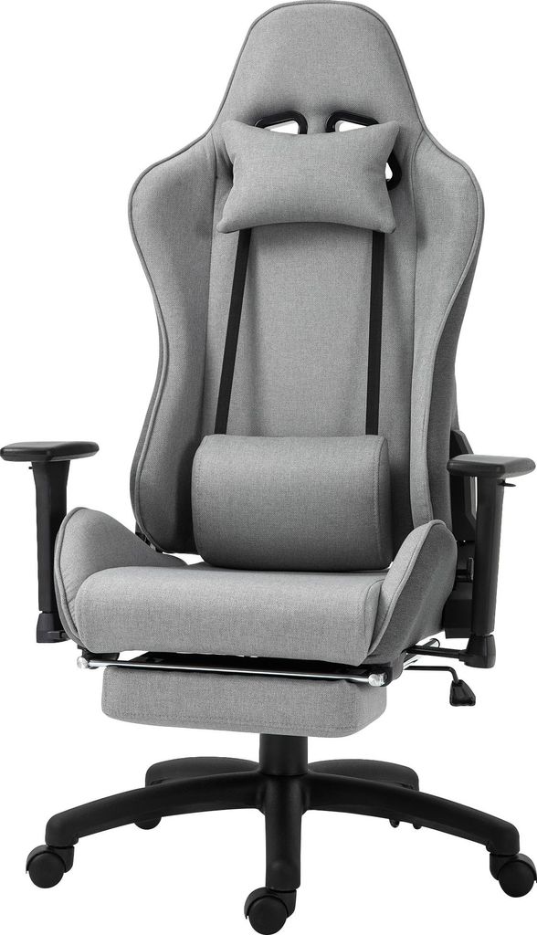 Bürostuhl/Computerstuhl mit abnehmbarem Kopf- und Lendenkissen, Wippfunktion, ergonomisch, drehbar, höhenverstellbar, mit Fußstütze, PP, Grau, ...
