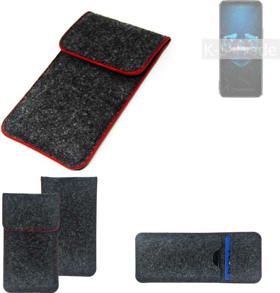 K-S-Trade Handy Schutz Hülle kompatibel mit Asus ROG Phone 5 Pro Schutzhülle Handyhülle Filztasche Pouch Tasche Case Sleeve Filzhülle dunkelgrau