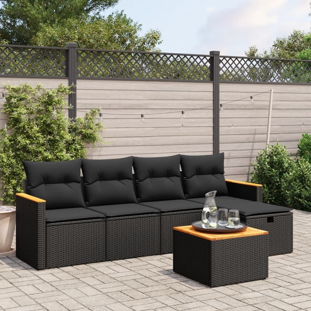 Möbel 6-tlg. Garten-Sofagarnitur mit Kissen Schwarz Poly Rattan - Gartenmöbelgarnituren 3265290