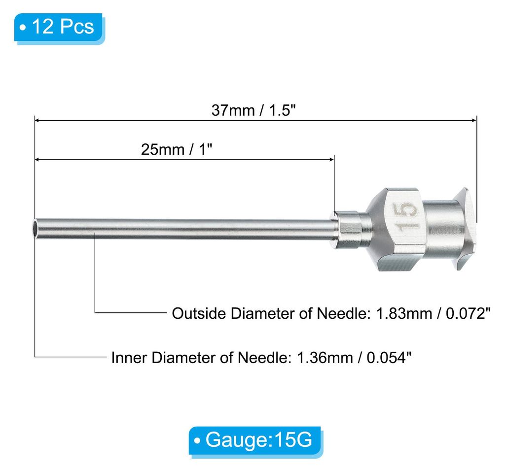 12 Stš¹ck Stumpfe Spitze Dosierkanš¹le 15G, 1 Zoll Edelstahl Flš¹ssigkeitsdosierkanš¹len mit Lure Lock zum Nachfš¹llen von Flš¹ssigtint...