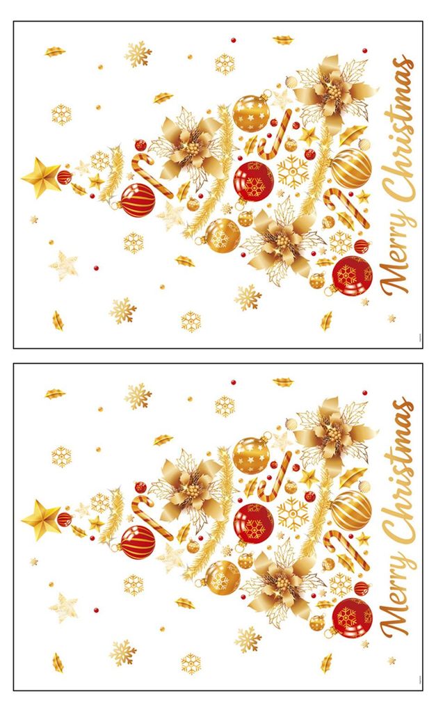 2/4 Stück Goldene Weihnachtsbaum-Fensteraufkleber, abnehmbar, wasserfest, statisch haftend, für Glas, zur Dekoration von Feiertagen und Partys