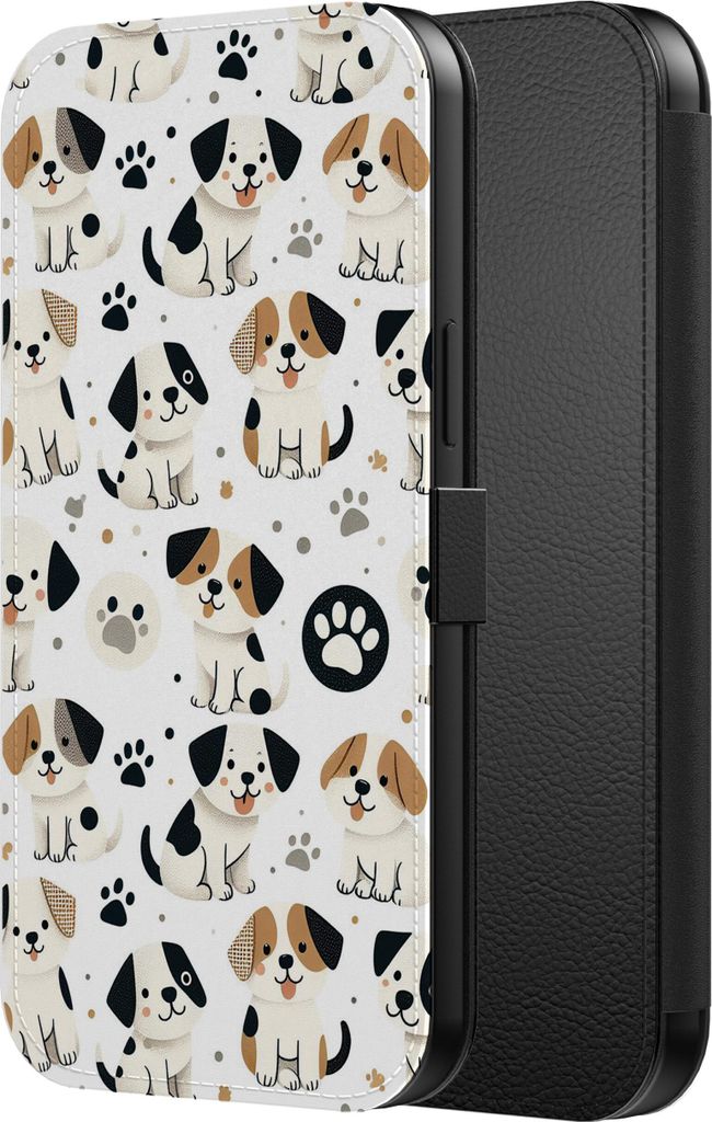 Smartphonica Telefon Fall passt iPhone 16 Pro Kunstleder Bücherregal Fall mit magnetischer Lippe und Kartenhalter mit Hunden und Pfoten Impressum