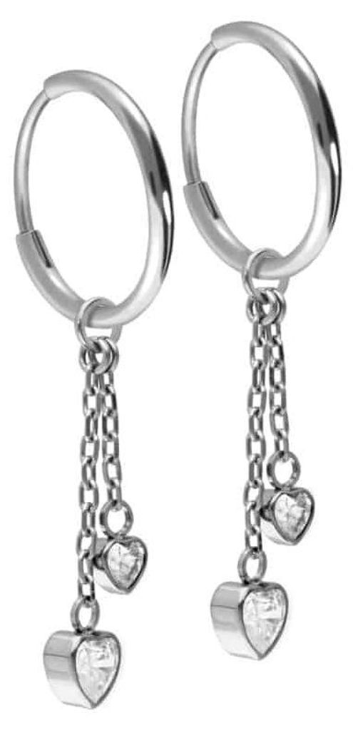 Titan Ohrclicker Creolen 2 KRISTALLHERZEN Silber Innendurchmesser: 12mm + Designstärke: 1,2mm
