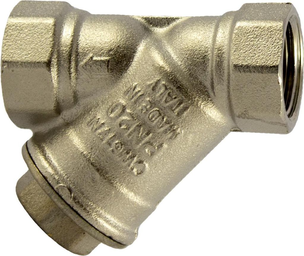 Riegler Schmutzfänger, Messing vernickelt, G 1, DN 25, MW 0,5 mm