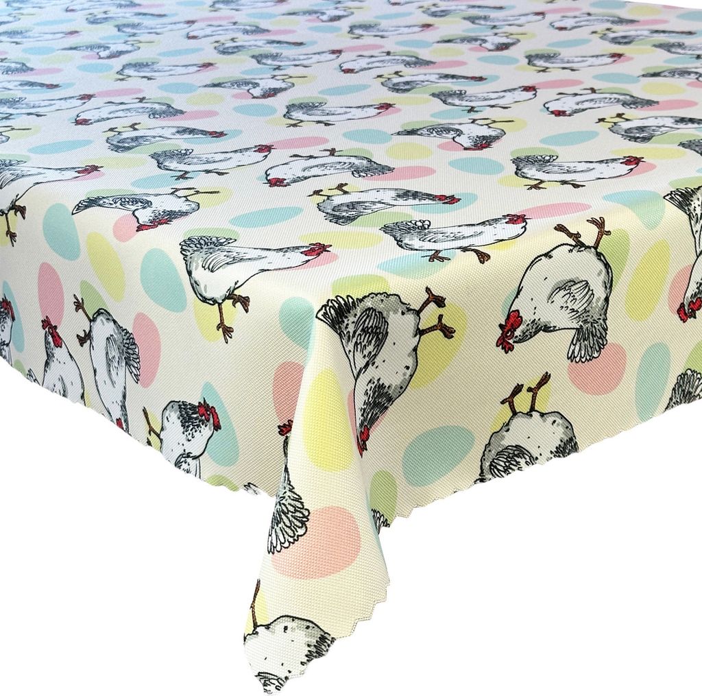 Tischdecke Fleckenabweisende Ostern Druck Huhn Und Ei Rosa Bunte Ostereier Rosa Blau Gelb 140x140 cm