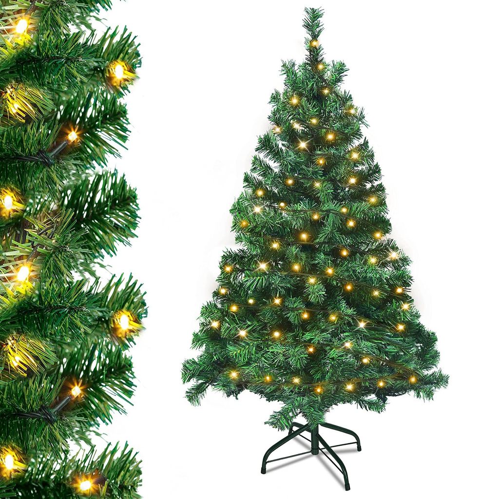 YUENFONG Künstlicher Weihnachtsbaum Tannenbaum mit Beleuchtung 350 LED warm-weiß inkl. Metallständer 820 Spitzen, PVC Christbaum(210cm, Grün PV...