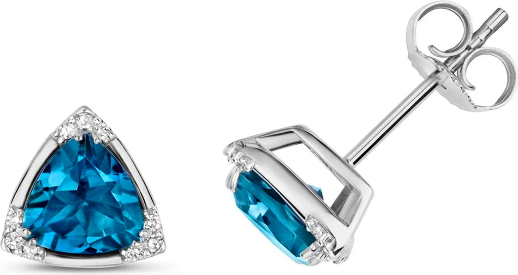 Boucles d'Oreilles Dormeuses en Or Blanc avec Topaze Bleue de Londres