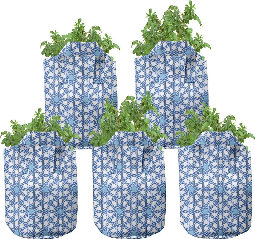 Pot en Tissu Anti-Chignonage Racinaire 5 Gallons x5 Motif Marocain Bleu
