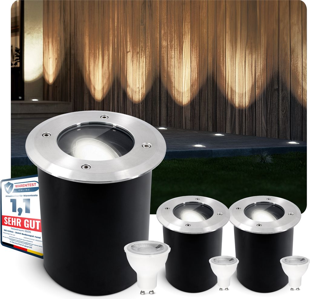 SSC-LUXon 3 Stück JUAVI Bodeneinbauleuchten Außen schwenkbar LED dimmbar GU10 230V neutralweiß 6,5W - Bodenspots Outdoor befahrbar