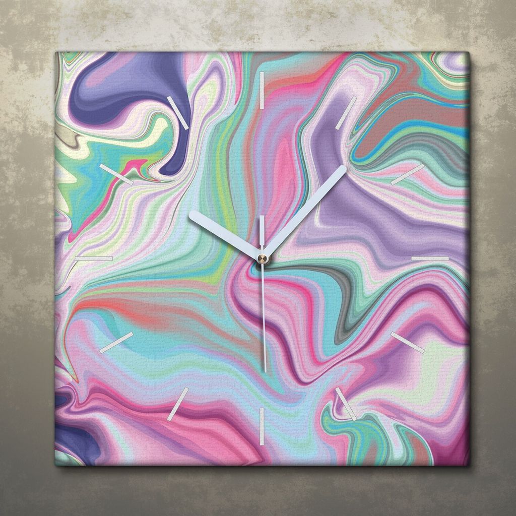Wohnzimmer Leinwand Uhr Geräuschlos Küche 30x30 Farbig, Mosaik, Abstrakt, weiße Zeiger