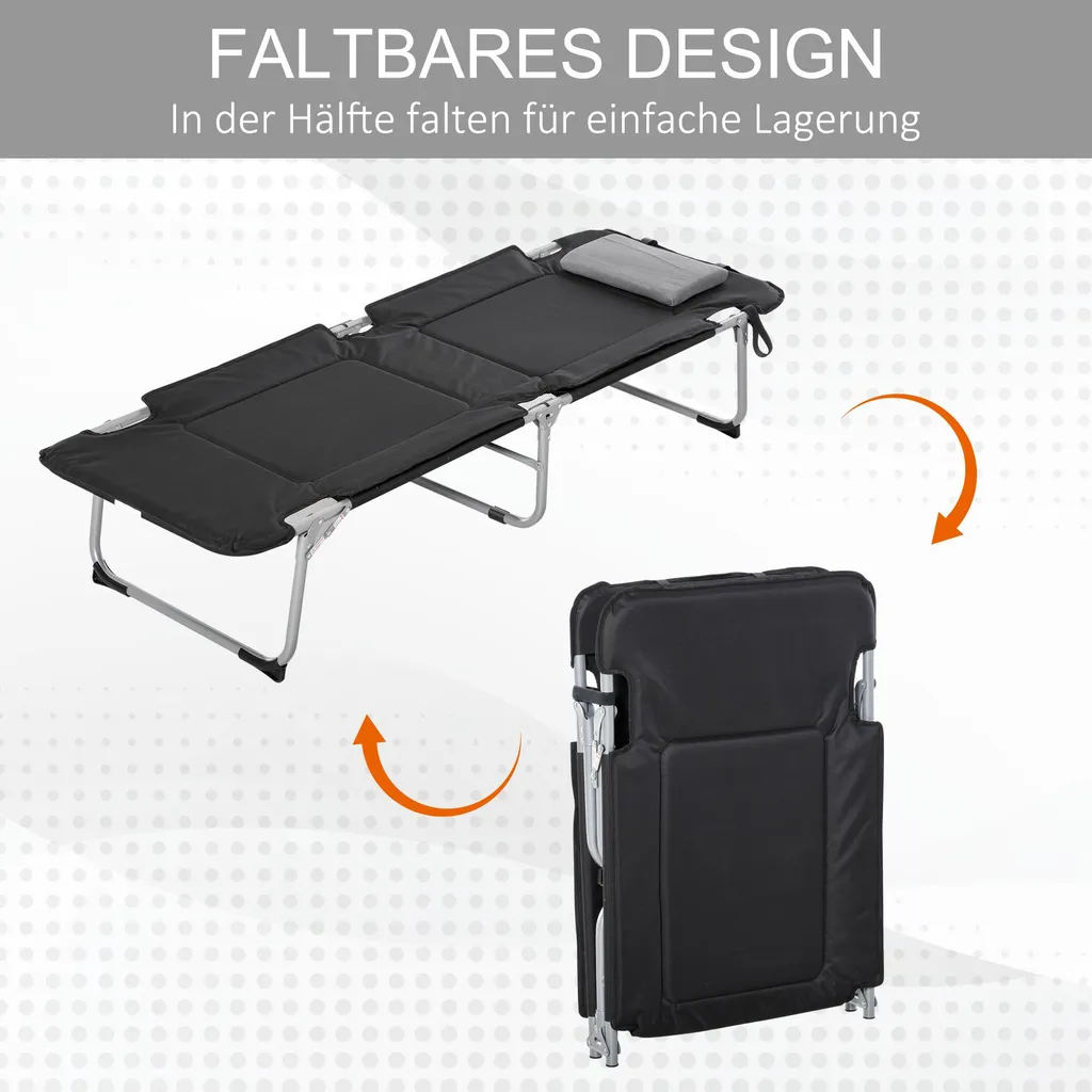 Lit de Camping Robuste et Confortable avec Appui-tête Ergonomique Noir - 5