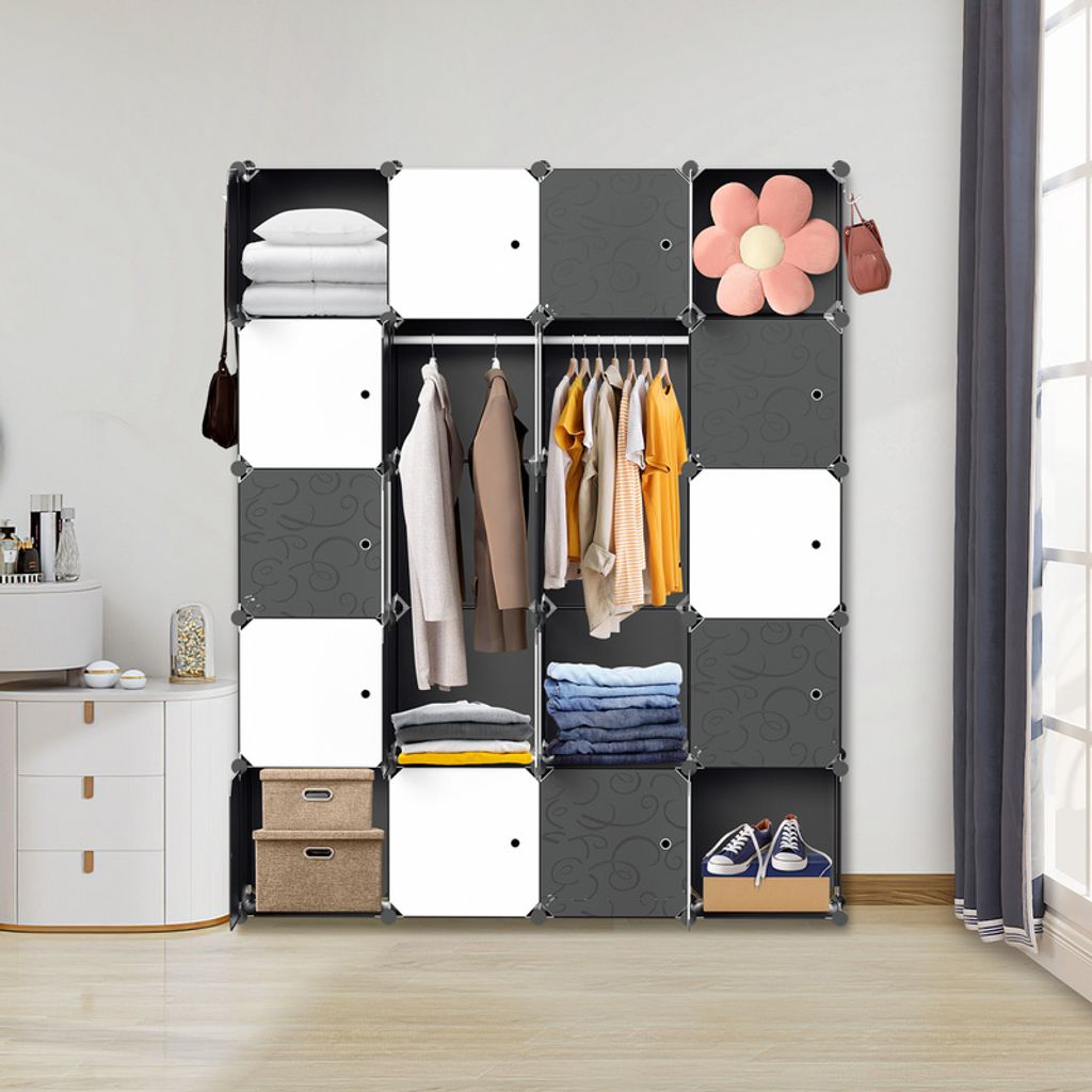 Hengda 20 Boxen DIY Regalsystem Kleiderschrank Garderobenschrank Schrank Steckregal 175x140x35cm Schwarz und weiß