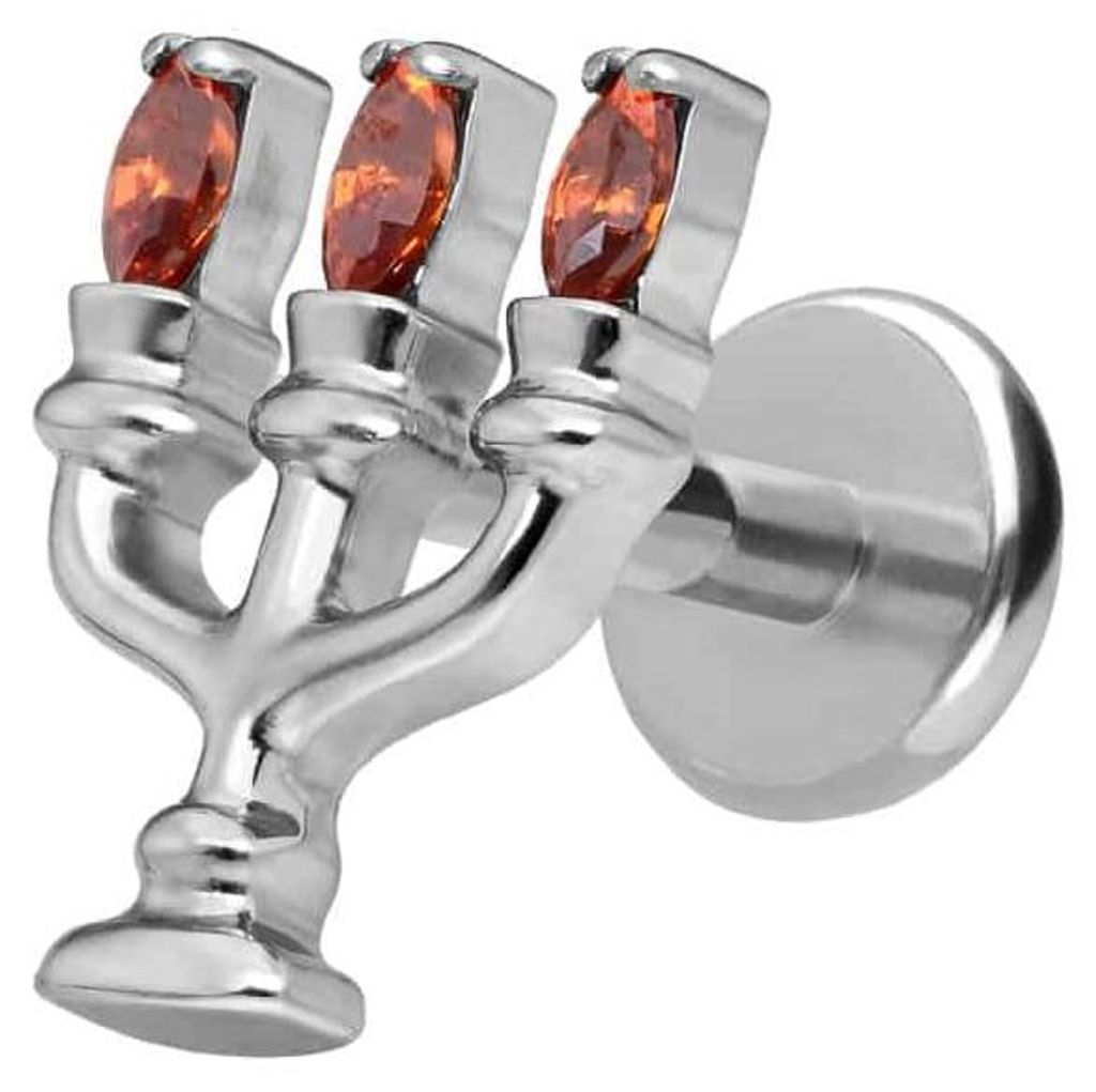 Ohrpiercing, Nasenpiercing Titan Labret mit Push Fit KERZENLEUCHTER Silber Stablänge: 6mm | Stabstärke: 1mm