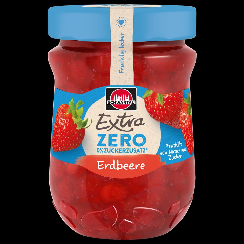 A jar of strawberry jam with a label.