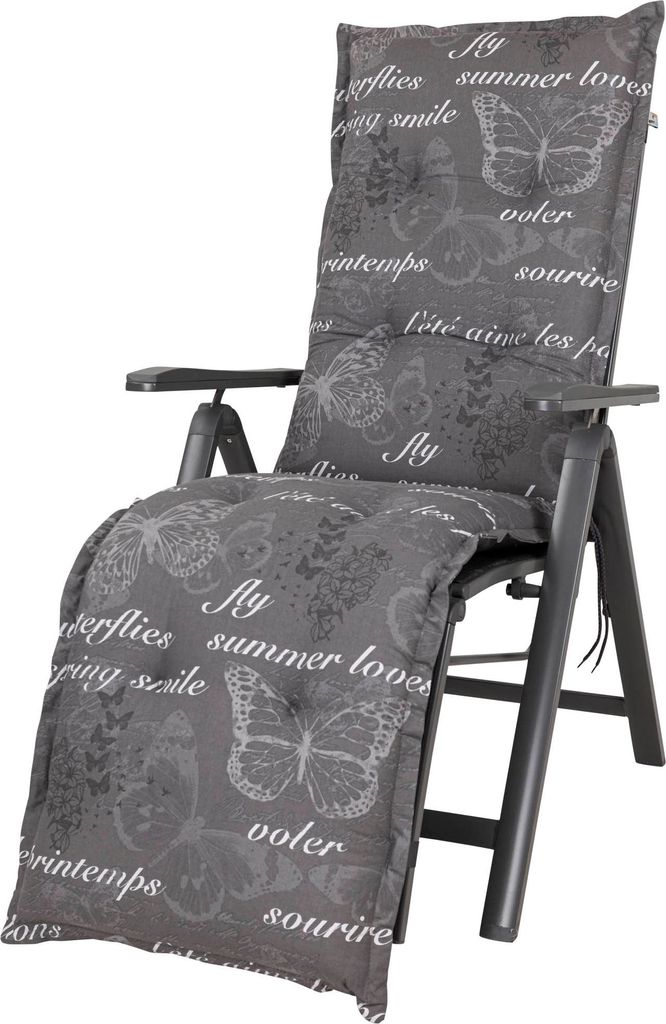 Auflage Relaxliege Bali 2385 grau Schmetterlinge 170x49x8 cm KETTtex