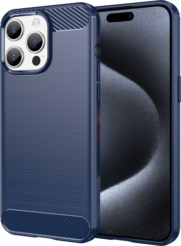 iPhone 15 Pro Hülle, Carbon-Faser TPU Silikon Stoßfest Schutzhülle für iPhone 15 Pro Blau