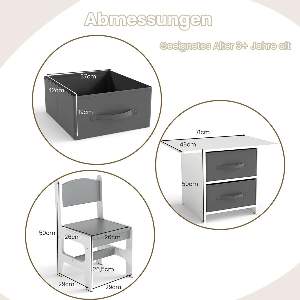 Ensemble table et 2 chaises pour enfants avec bacs de rangement blancs