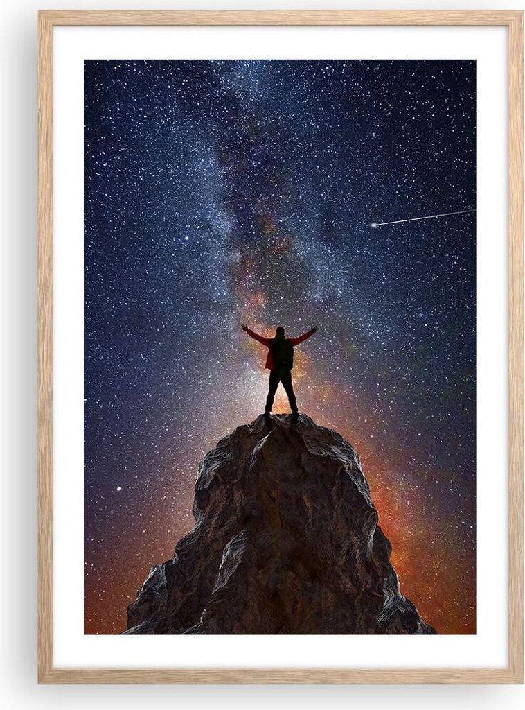 Gerahmtes Poster - Rahmen in heller Eiche - Kosmos Maßstab Mensch - 50x70 cm - Wand Bild - Wanddeko - Wandbilder - Kunstposter - Wandposter - Bild...