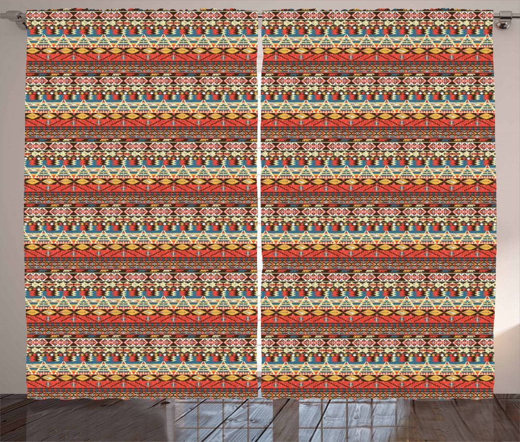 ABAKUHAUS Bunt Rustikaler Gardine, Aztec Vögel Arrows, Schlafzimmer Kräuselband Vorhang mit Schlaufen und Haken, 280 x 245 cm, Mehrfarbig