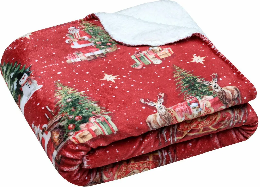 Plaid de Noël rouge et blanc 130x160 cm idéal pour jeter de canapé
