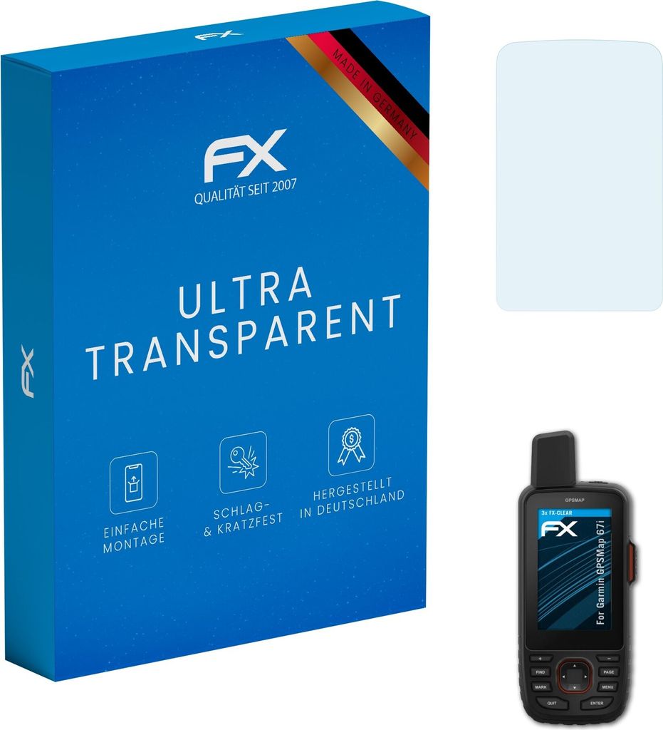 atFoliX FX-Clear 3x Schutzfolie kompatibel mit Garmin GPSMap 67i Displayschutzfolie
