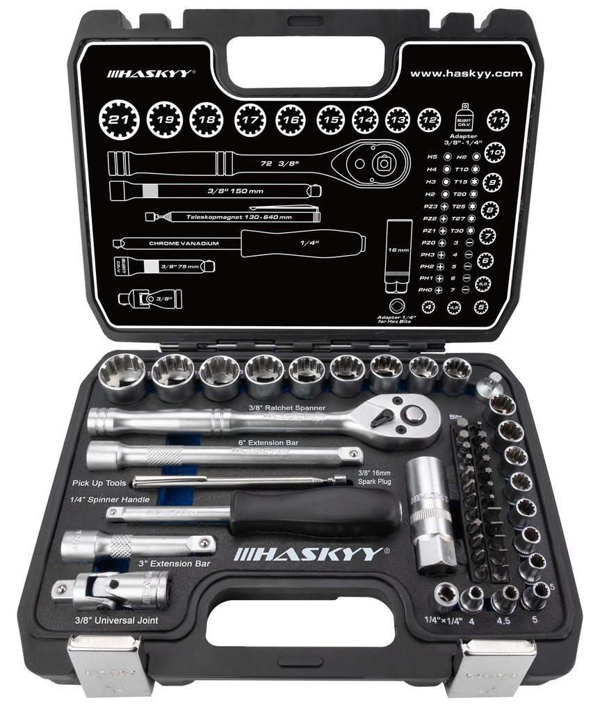 HASKYY Steckschlüsselsatz 3/8" 1/4" Ratsche Set mit Bits Stecknüssen Verlängerung & Zubehör
