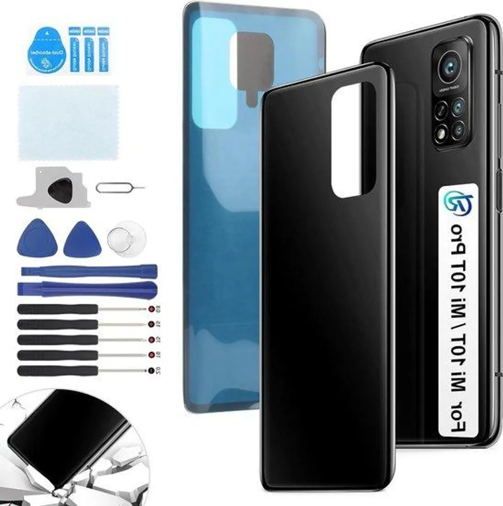 Réparer vitre arrière cassée Mi 10T Pro : Coque noire et outils inclus