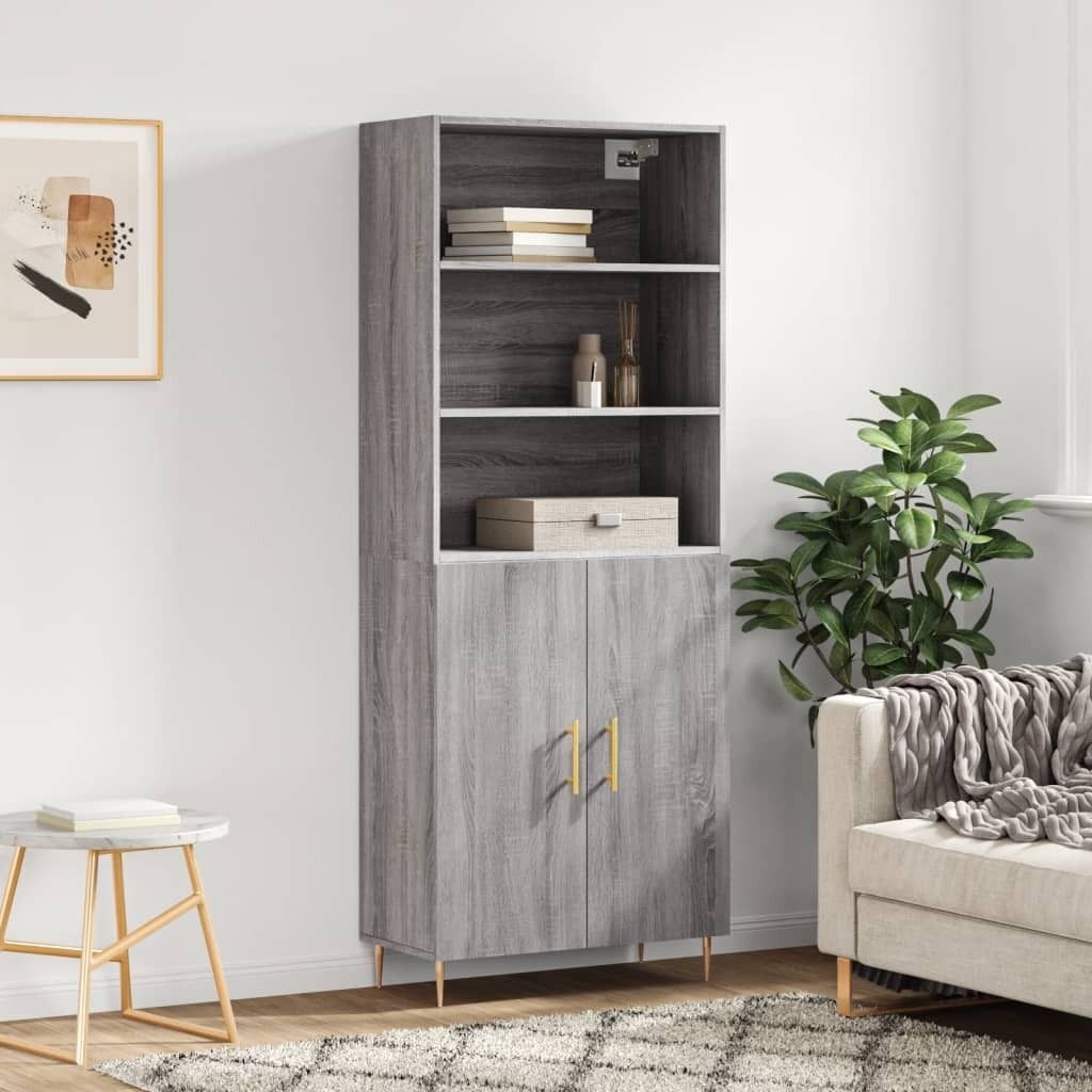 The Living Store Highboard Grau Sonoma 69,5x34x180 cm Holzwerkstoff