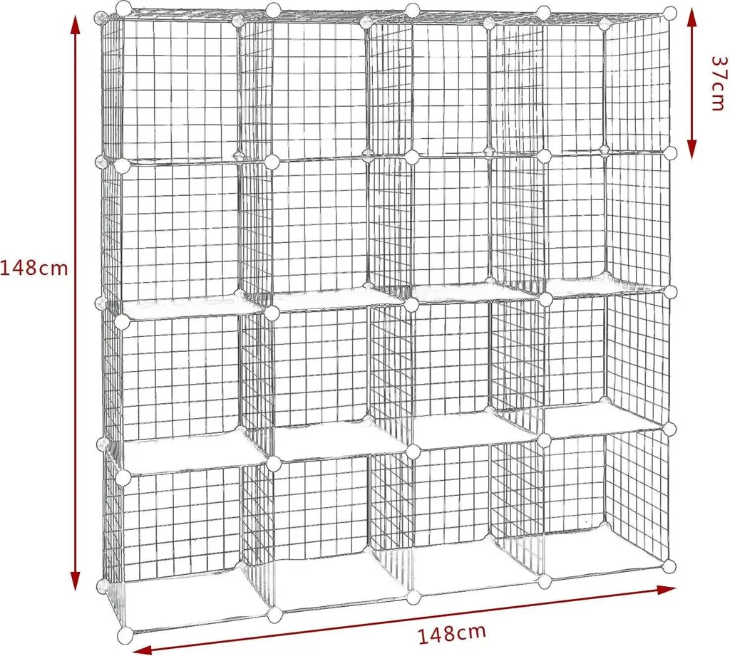 Meuble de rangement à casiers modulables en métal noir 16 compartiments - 6